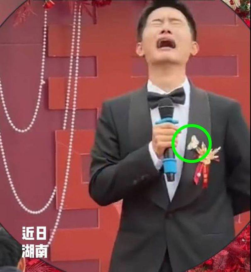 蝴蝶停在新郎的心口。（取材自微博）